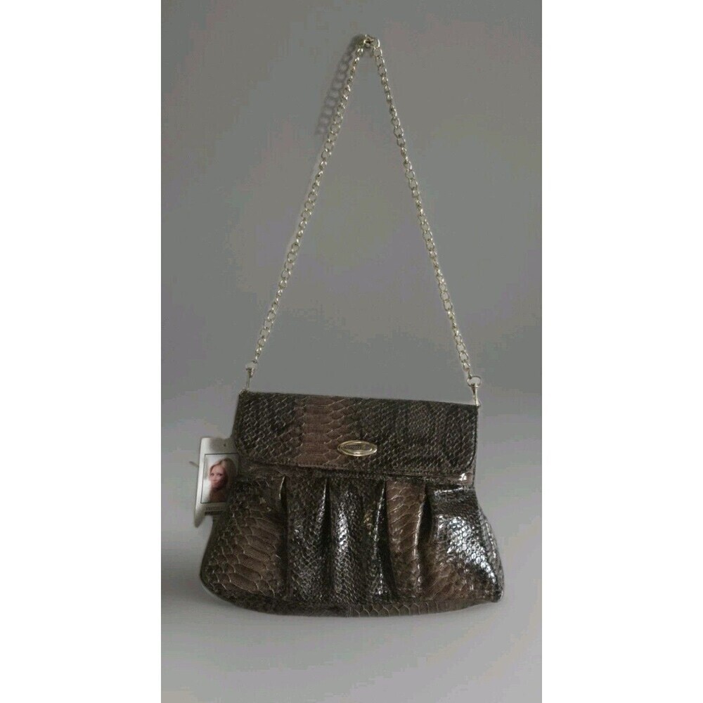 Vecceli Italy Brown Snake Faux Leather Handbag Clutch Gold Chain Strap 11x9 NWT